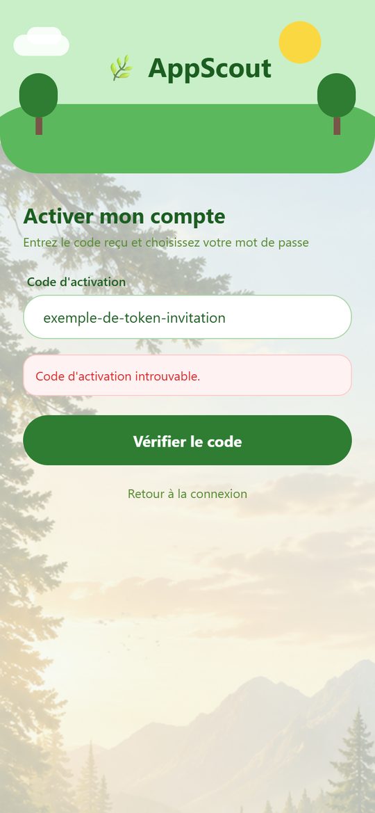 Écran d'activation du compte