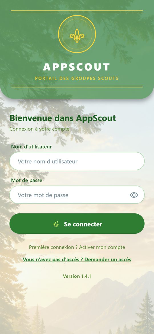 L'écran de connexion d'AppScouts