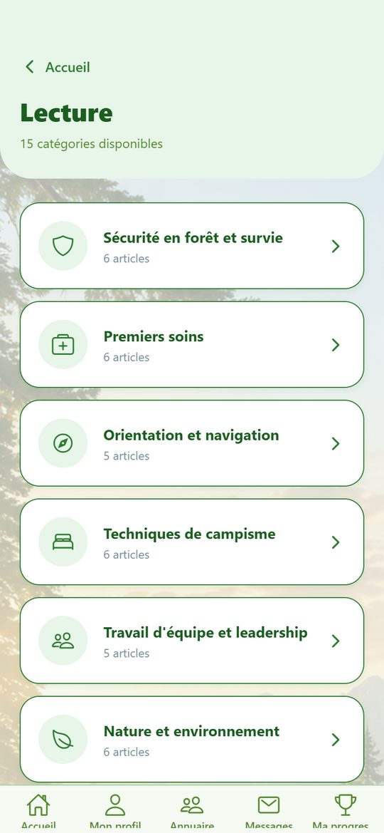 Les catégories de la section Lecture